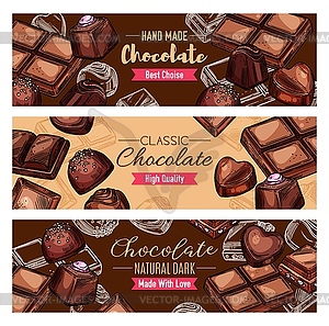 Natural chocolate food products and sweet desserts - vector image