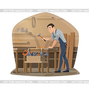 Woodwork carpenter, wood furniture maker - vector clip art