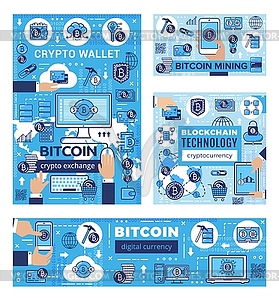 Blockchain technology, bitcoin crypto exchange - vector image