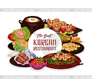 Traditional Korean restaurant menu, Asian cuisine - vector clipart