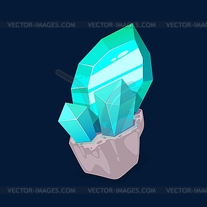Gem stone, blue turquoise crystal rock mineral - vector clip art