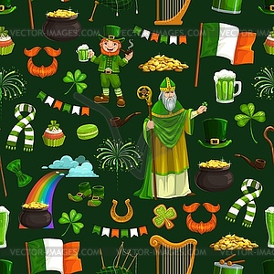 Saint Patricks day holiday signs, seamless pattern - vector clip art