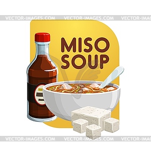 Japanese cuisine miso soup, soy food products - vector clipart