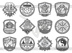 Buddhism religion symbols and Buddha - vector clipart