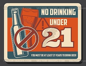 Пивная бутылка и бокал. Знак запрета на алкоголь - векторное изображение EPS