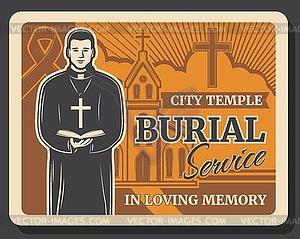 Church, priest, cemetery. Burial funeral ceremony - vector clip art