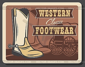 Wild West retro poster, Western cowboy footwear - vector clip art