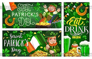 Patrick day, Irish shamrock clovers and leprechaun - stock vector clipart