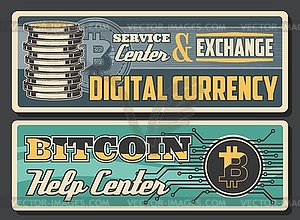 Bitcoins. Digital money or cryptocurrency exchange - vector image