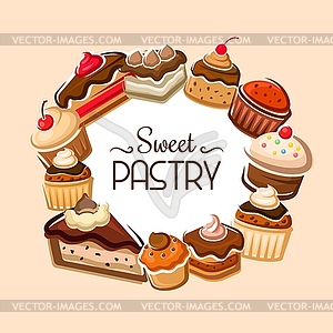 Chocollate cake, cupcake, muffin and fruit pie - vector image