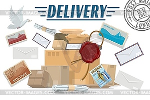 Parcels, letters and post packages. Mail delivery - vector clip art