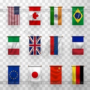 Flags of world countries, 3d banners - vector clip art