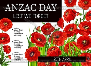 Anzac Day holiday red poppies - vector clipart