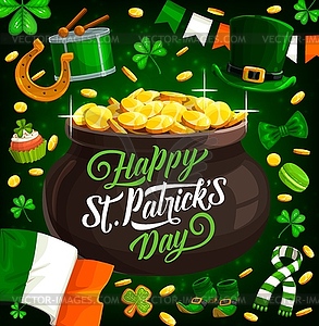 Patricks Day Irish holiday pot with gold - vector clip art