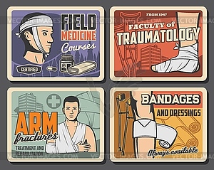 Field medicine courses, traumatology first aid - vector image