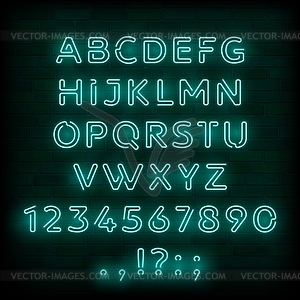 Blue neon font or type letter and numbers - vector clipart