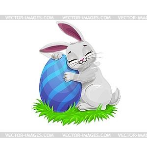 Easter funny gray bunny with egg - vector clip art