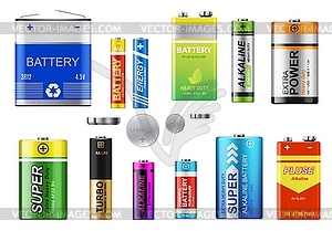 Alkaline batteries, button cells and accumulators - color vector clipart