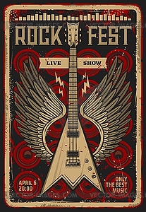 Rock guitar retro poster, music festival concert - vector clipart