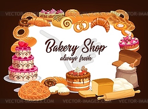 Пекарня, магазин хлебобулочных, кондитерских тортов и сладких десертов - векторный клипарт EPS
