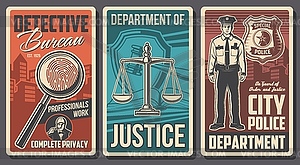 Detective bureau, justice and police department - vector clipart