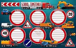 School timetable schedule with transport - color vector clipart