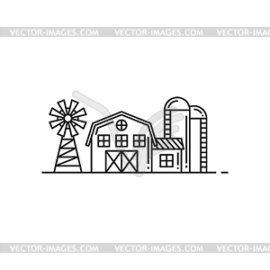 Rural building windmill. Farmhouse, grain storage - vector image