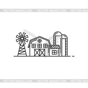 Rural building windmill. Farmhouse, grain storage - vector image