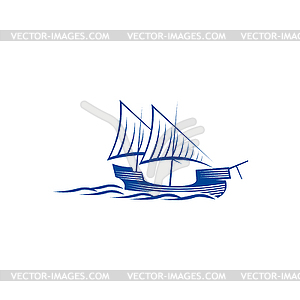 Sailing ship blue silhouette - vector image