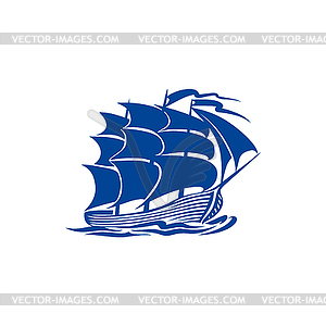 Sailing ship navy blue silhouette - royalty-free vector image