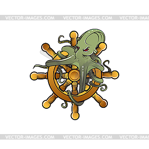 Octopus on steering wheel cartoon - vector image