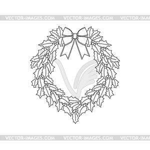 Christmas holly wreath contour - vector image