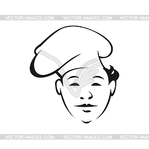 Young restaurant worker outline - vector image