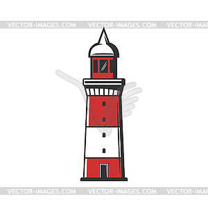 Red lighthouse icon, nautical navigation sign, tower - vector clip art