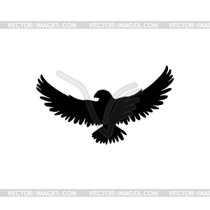 Eagle with spread wings, black bird silhouette - vector clipart