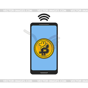 Cryptocurrency exchange, smartphone sign - vector image