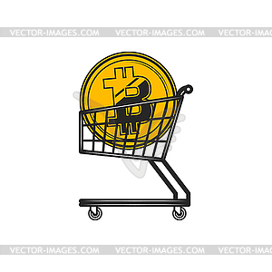 Cart with bitcoin mony cryptocurrency money trade - vector clip art