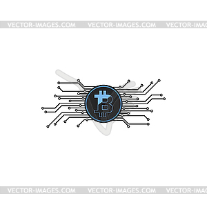 Bitcoin mining chain, cryptocurrency data center - vector clipart