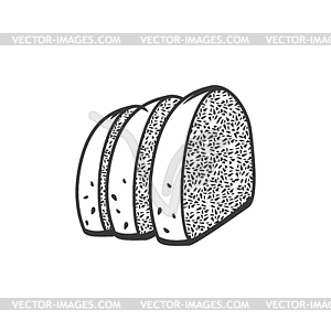 Хлебные ломтики монохромной еды, закуски - векторный эскиз