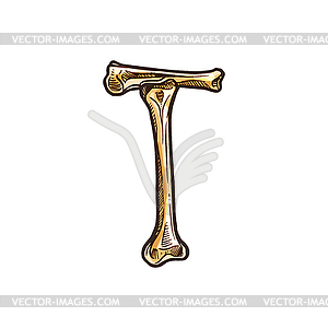Human bones in shape of T letter ABC alphabet sign - vector clipart