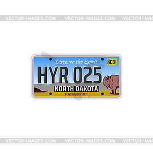 Car license plate number of North Dakota state - vector image