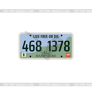 Vehicle license plate of New Hampshire state, USA - vector image