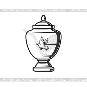 Ash urn with dove bird columbarium jar - vector clipart