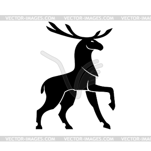 Deer with antlers reindeer silhouette - white & black vector clipart