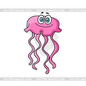 Jellyfish cartoon animal, pink tentacles - vector clipart