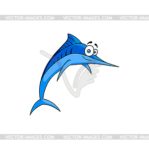 Comic blue marlin fish with sharp nose - vector clipart / vector image