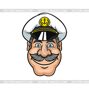 Portrait of happy captain in hat shipman - vector image