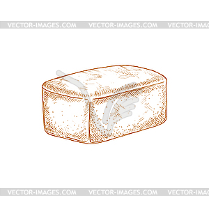 Square loaf of bread monochrome sketch - vector clip art