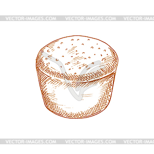 Bread with caraway seeds, round loaf drawn sketch - vector image