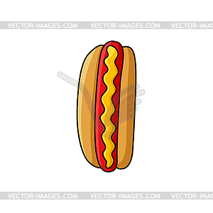 Fastfood snack hot dog with frankfurter sausage - vector image